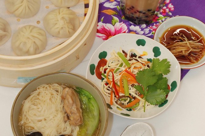 Xiao Long Bao, Chicken vermicelli with mushroom and sesame oil, Tofu strips salad, Bubble milk tea. Taiwan Traditional Delicacies Experience-A (Taipei Cooking Class) - Who will enjoy this class most?